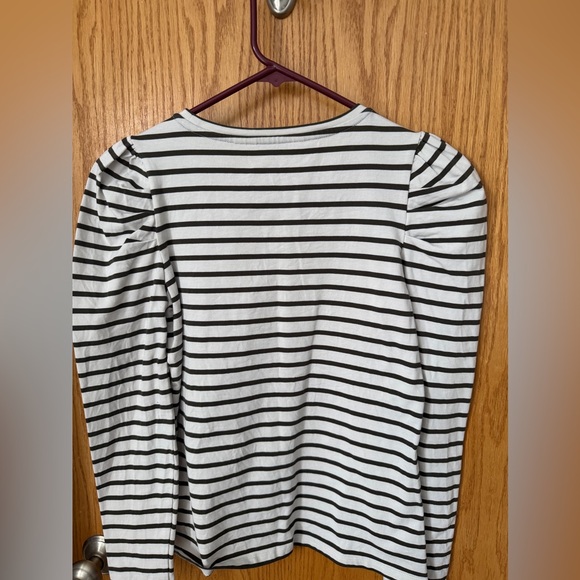 Boden Striped grayish green and White Women's puffed sleeve Top - size 4 - Picture 6 of 6